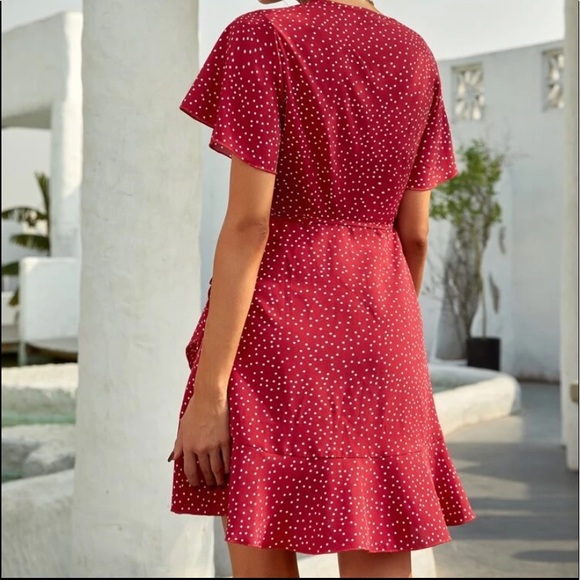 Polka dot knot side A line dress - Picture 2 of 5